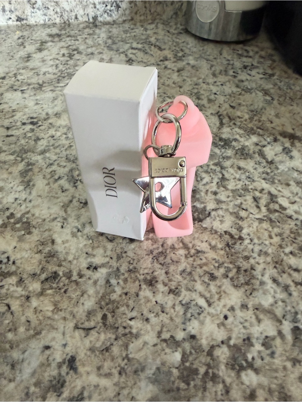 Dior Pink Star Silver-Tone Keychain Charm